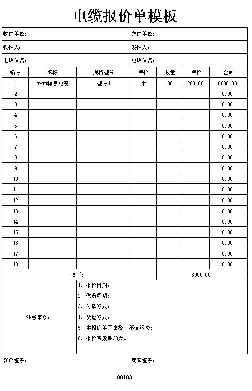 电缆橡套报价表格制作电子文档格式模板.xlsx